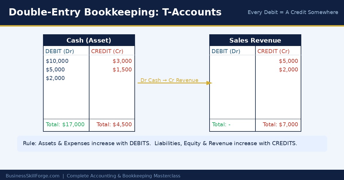 Double-entry bookkeeping T-accounts: debits and credits